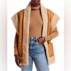 A.L.C. Tan and Cream Shearling Vest Sutton xs